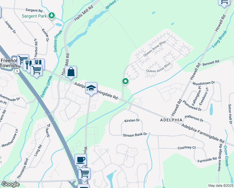 map of restaurants, bars, coffee shops, grocery stores, and more near 904 Adelphia Road in Freehold