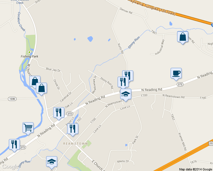 map of restaurants, bars, coffee shops, grocery stores, and more near 4 Sycamore Circle in Stevens