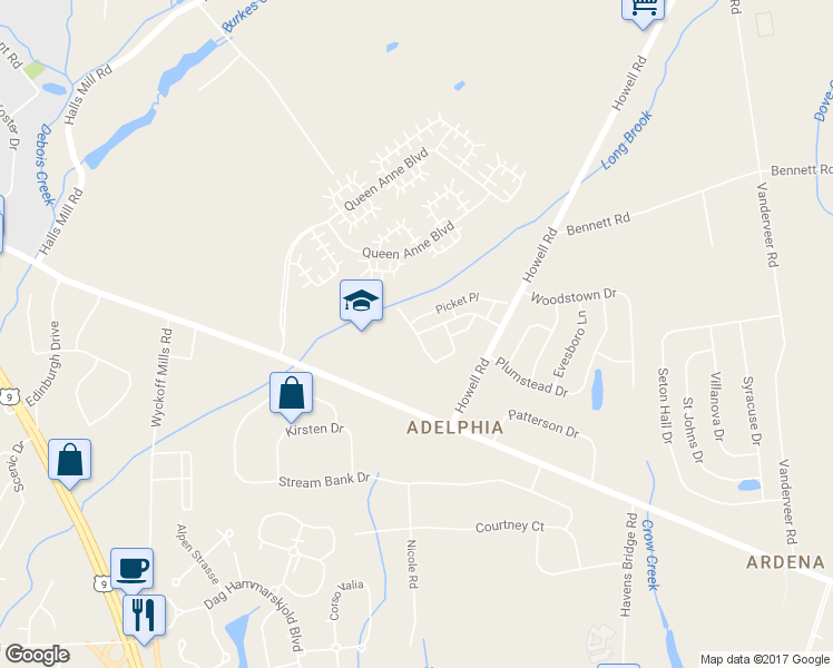 map of restaurants, bars, coffee shops, grocery stores, and more near 88 Wood Duck Court in Freehold