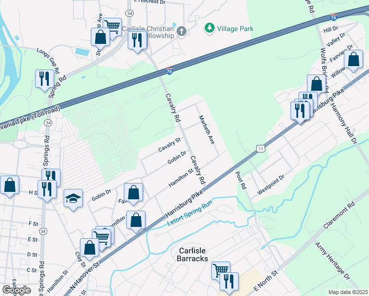 map of restaurants, bars, coffee shops, grocery stores, and more near 934 Gobin Drive in Carlisle