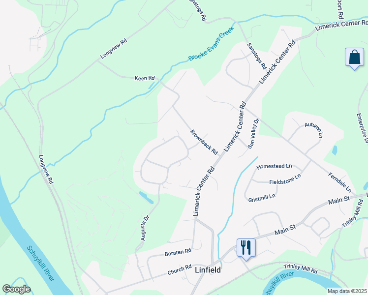 map of restaurants, bars, coffee shops, grocery stores, and more near 450 Pebble Beach Drive in Royersford
