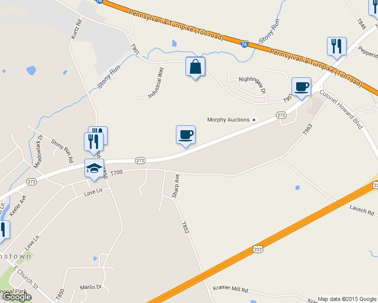 map of restaurants, bars, coffee shops, grocery stores, and more near 1832 North Reading Road in Stevens