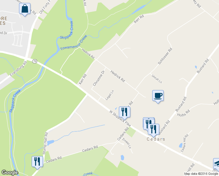 map of restaurants, bars, coffee shops, grocery stores, and more near 2029 Legat Lane in Harleysville