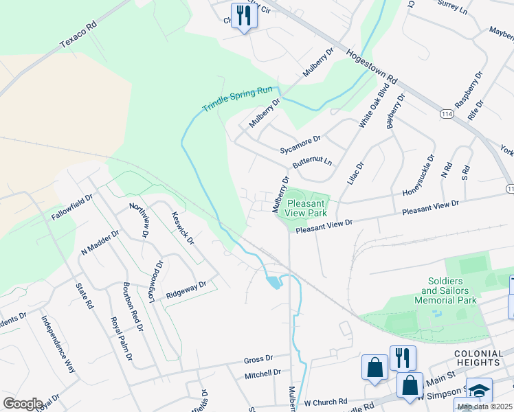 map of restaurants, bars, coffee shops, grocery stores, and more near 17 Kerry Court in Mechanicsburg