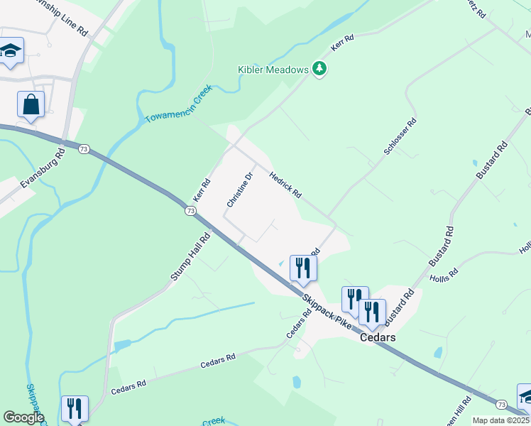 map of restaurants, bars, coffee shops, grocery stores, and more near 2029 Legat Lane in Harleysville