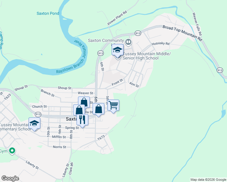 map of restaurants, bars, coffee shops, grocery stores, and more near 100-198 Railroad Avenue in Saxton