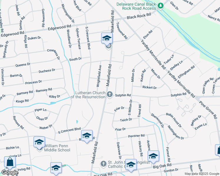 map of restaurants, bars, coffee shops, grocery stores, and more near 1704 Makefield Road in Morrisville
