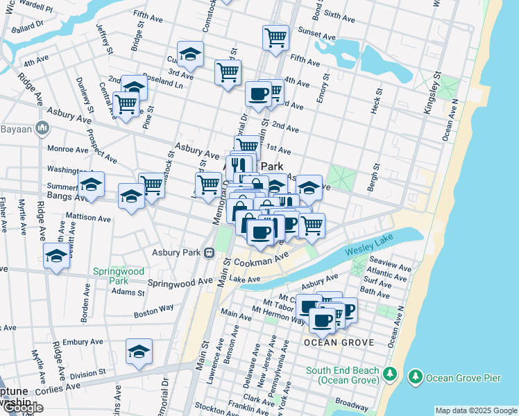 map of restaurants, bars, coffee shops, grocery stores, and more near 701 Summerfield Avenue in Asbury Park