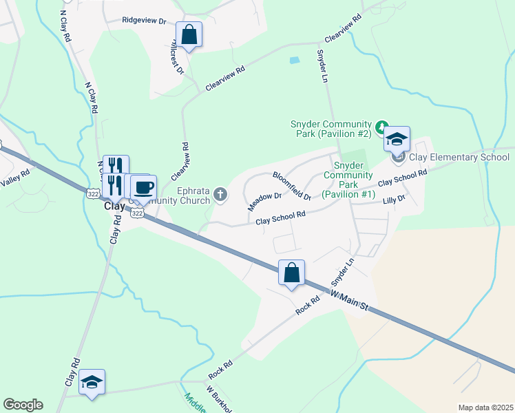 map of restaurants, bars, coffee shops, grocery stores, and more near 14 Meadow Drive in Ephrata