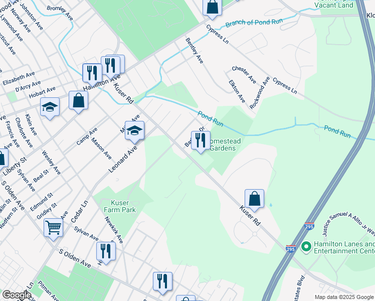 map of restaurants, bars, coffee shops, grocery stores, and more near 710 Kuser Road in Hamilton Township