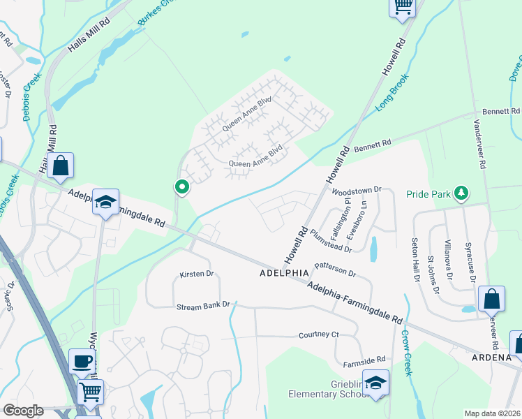 map of restaurants, bars, coffee shops, grocery stores, and more near 103 Wood Duck Court in Freehold