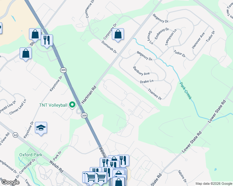 map of restaurants, bars, coffee shops, grocery stores, and more near 401 West Kennedy Road in Montgomeryville