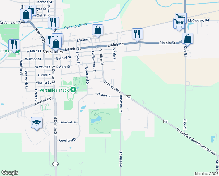 map of restaurants, bars, coffee shops, grocery stores, and more near 758 Hickey Avenue in Versailles