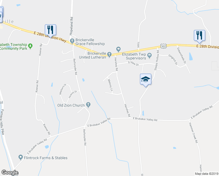 map of restaurants, bars, coffee shops, grocery stores, and more near 116 Melony Lane in Lititz