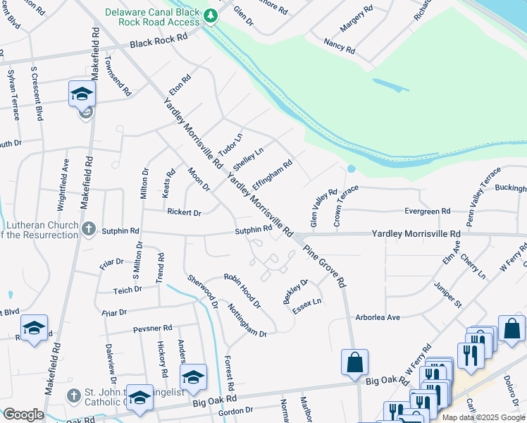 map of restaurants, bars, coffee shops, grocery stores, and more near 1407 Yardley Commons in Yardley
