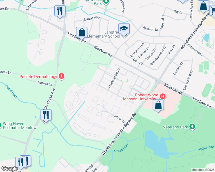 map of restaurants, bars, coffee shops, grocery stores, and more near 192 Meadowlark Drive in Hamilton Township