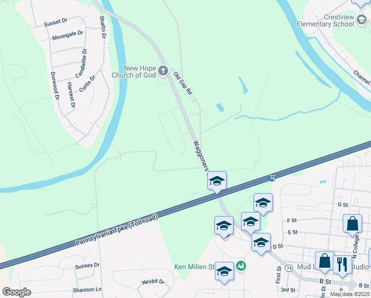 map of restaurants, bars, coffee shops, grocery stores, and more near 1051 Waggoners Gap Road in Carlisle