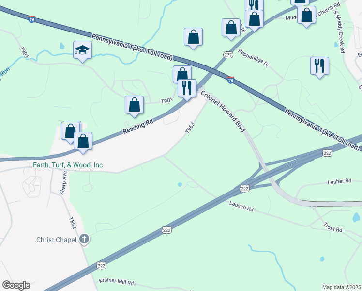 map of restaurants, bars, coffee shops, grocery stores, and more near 261 North Reamstown Road in Denver