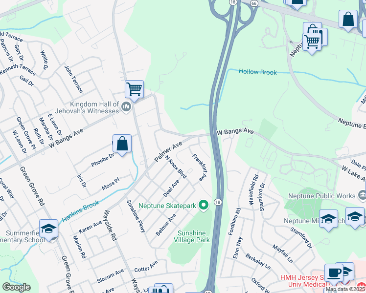 map of restaurants, bars, coffee shops, grocery stores, and more near 418 Lexington Avenue in Neptune City