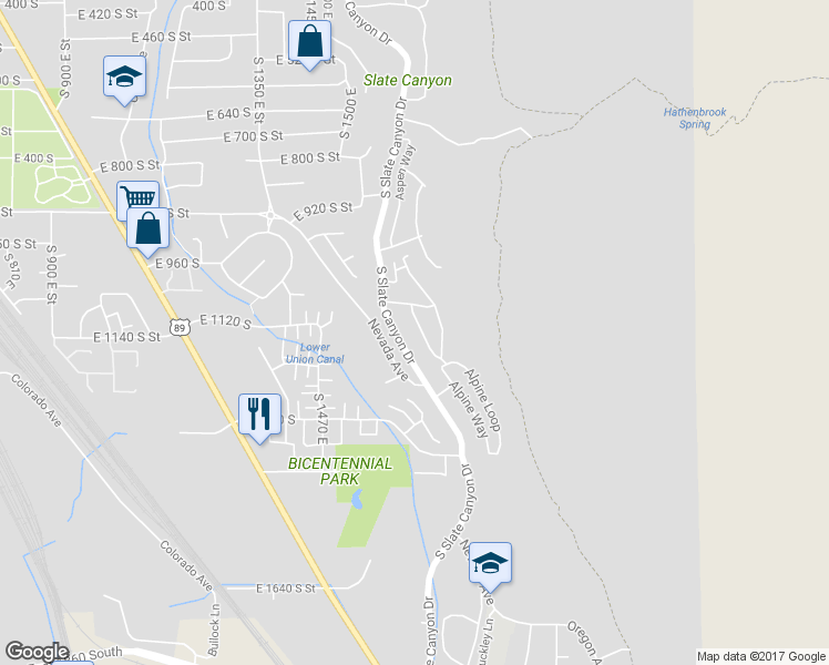 map of restaurants, bars, coffee shops, grocery stores, and more near 1197 Meadow Fork Road in Provo