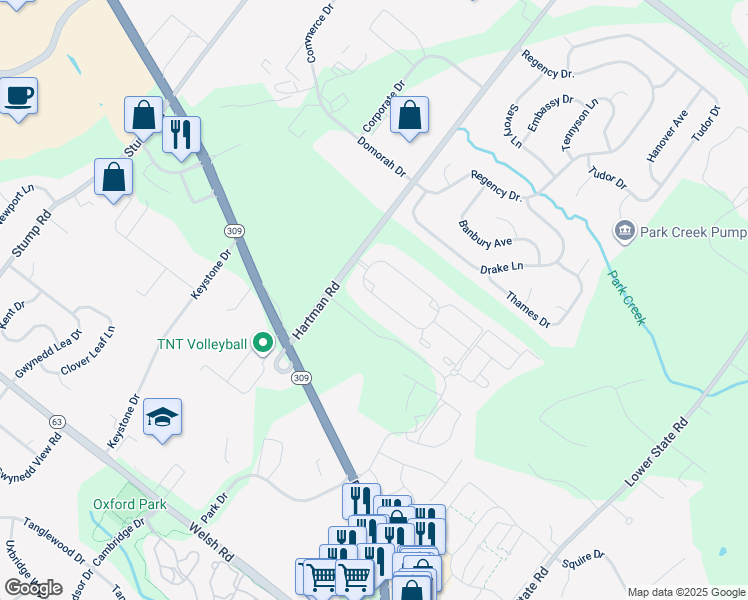 map of restaurants, bars, coffee shops, grocery stores, and more near 200 West Kennedy Road in North Wales