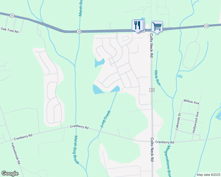 map of restaurants, bars, coffee shops, grocery stores, and more near 21 East Corsica Court in Farmingdale