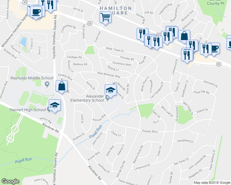 map of restaurants, bars, coffee shops, grocery stores, and more near 21 Farm Brook Drive in Trenton