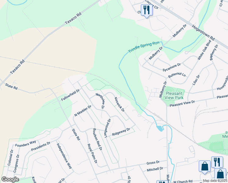 map of restaurants, bars, coffee shops, grocery stores, and more near 21 Keswick Drive in Mechanicsburg