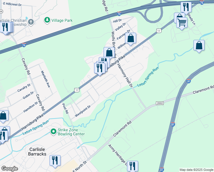 map of restaurants, bars, coffee shops, grocery stores, and more near 960-998 Patton Dr in Carlisle