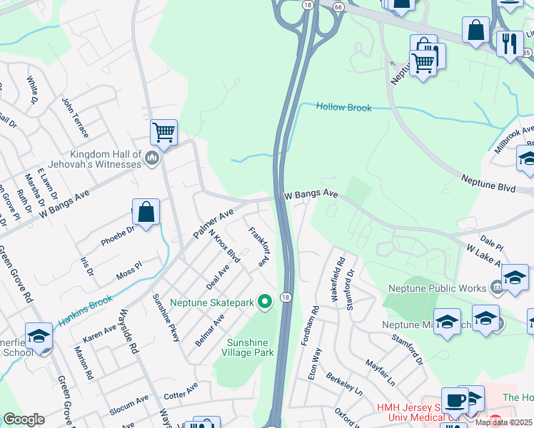 map of restaurants, bars, coffee shops, grocery stores, and more near 118 Louisville Avenue in Neptune City