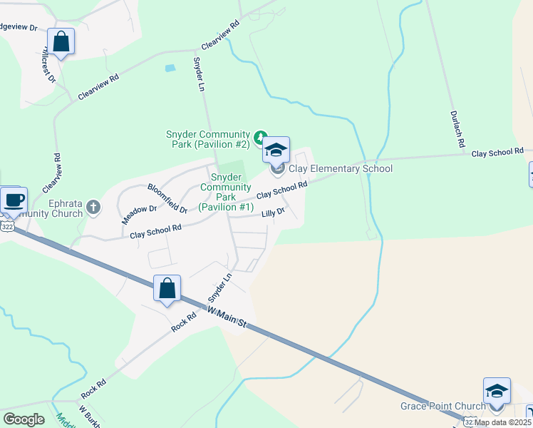 map of restaurants, bars, coffee shops, grocery stores, and more near 111 Lilly Drive in Ephrata