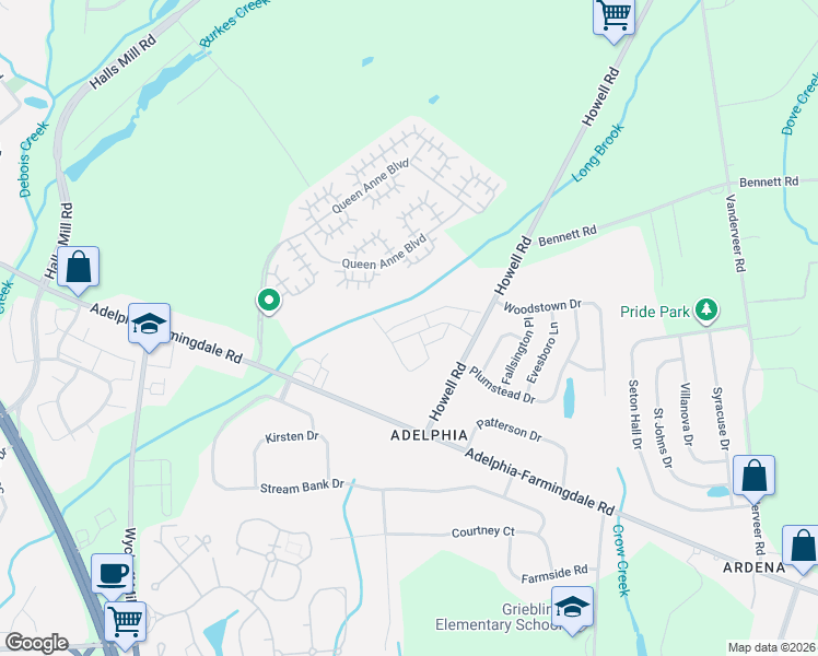 map of restaurants, bars, coffee shops, grocery stores, and more near 64 Picket Place in Freehold