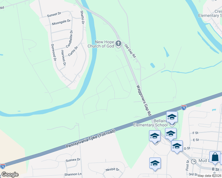 map of restaurants, bars, coffee shops, grocery stores, and more near 1040 Waggoners Gap Road in Carlisle