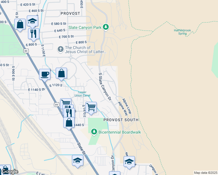 map of restaurants, bars, coffee shops, grocery stores, and more near 1138 Meadow Fork Road in Provo