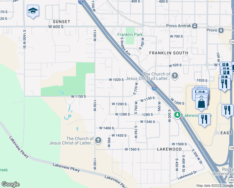 map of restaurants, bars, coffee shops, grocery stores, and more near 908 West 1150 South in Provo