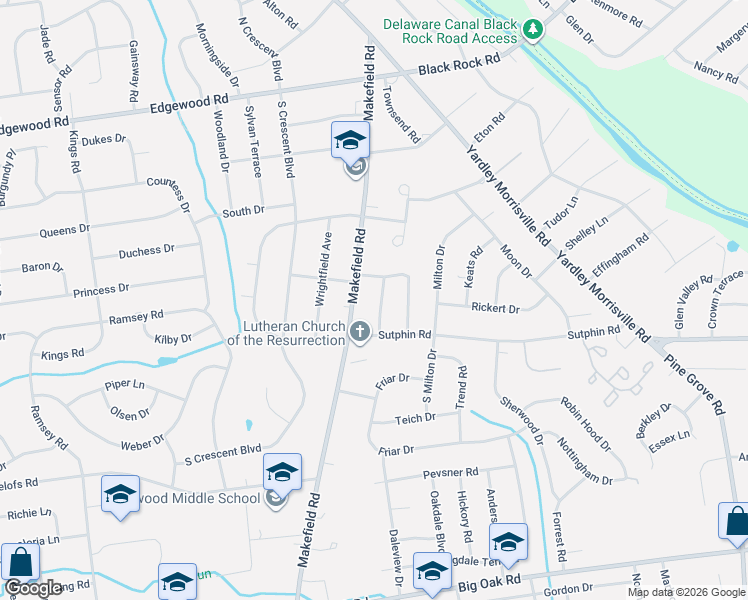 map of restaurants, bars, coffee shops, grocery stores, and more near 4 Fayette Drive in Yardley
