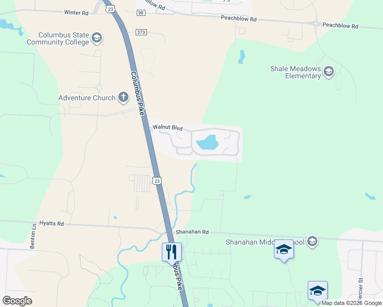 map of restaurants, bars, coffee shops, grocery stores, and more near 260 Birch Drive in Lewis Center