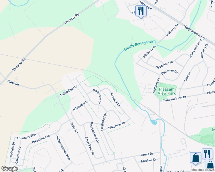 map of restaurants, bars, coffee shops, grocery stores, and more near 17 Keswick Drive in Mechanicsburg