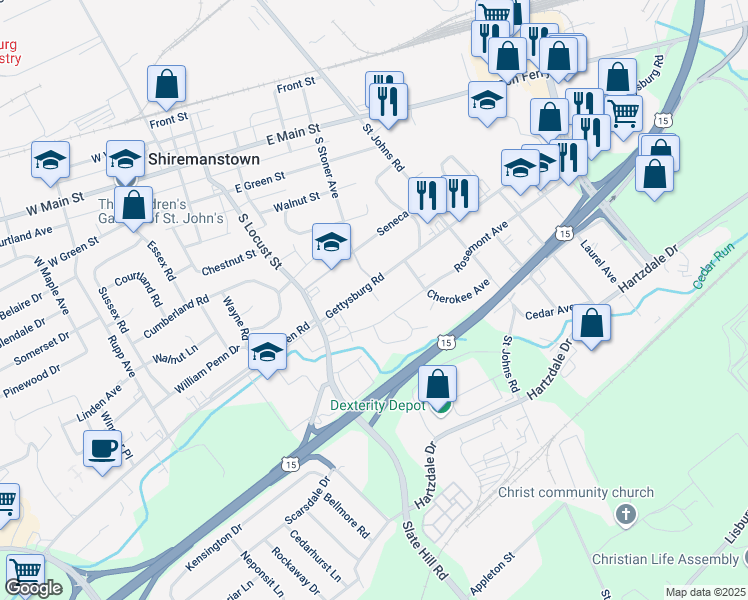 map of restaurants, bars, coffee shops, grocery stores, and more near 4103 Gettysburg Road in Camp Hill