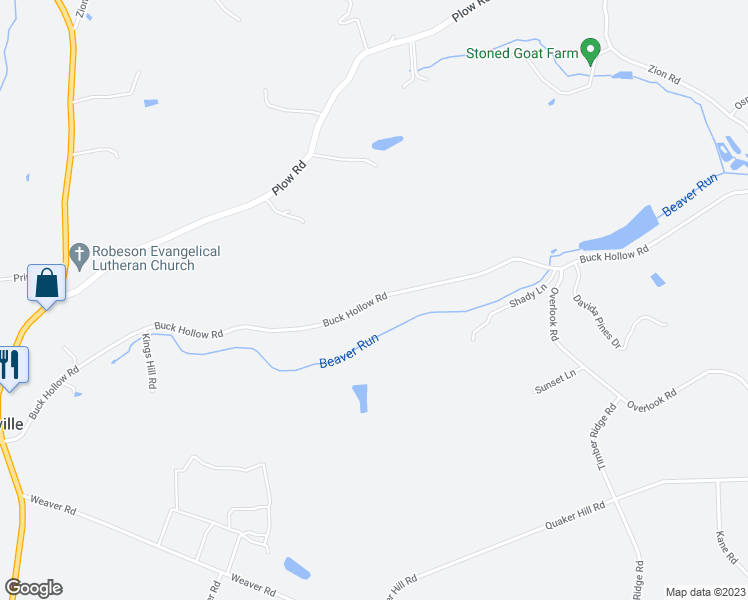 map of restaurants, bars, coffee shops, grocery stores, and more near Buck Hollow Road in Mohnton