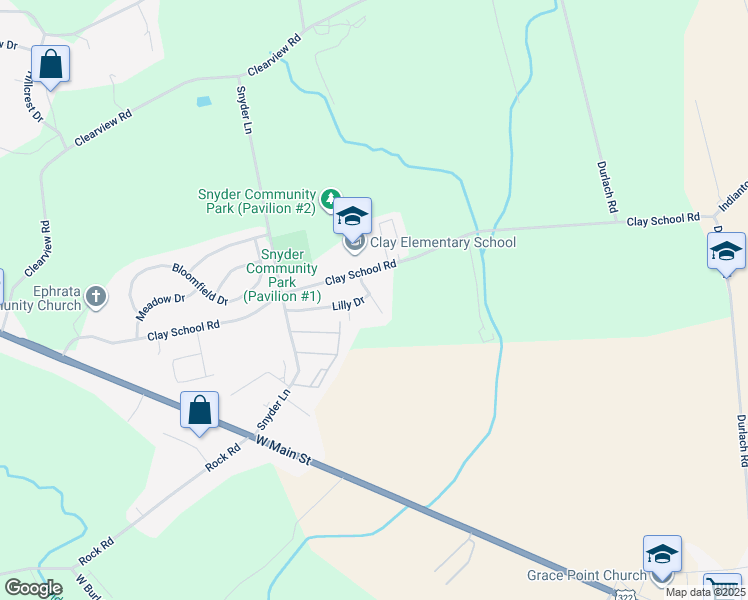 map of restaurants, bars, coffee shops, grocery stores, and more near 131 Tulip Circle in Ephrata