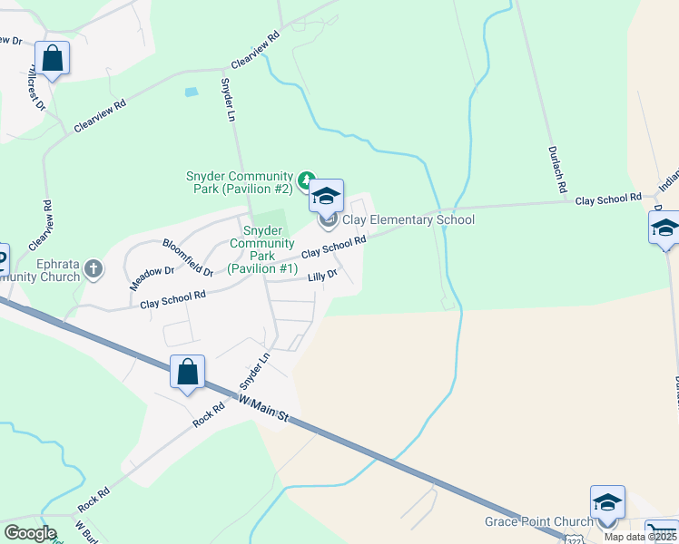 map of restaurants, bars, coffee shops, grocery stores, and more near 131 Tulip Circle in Ephrata
