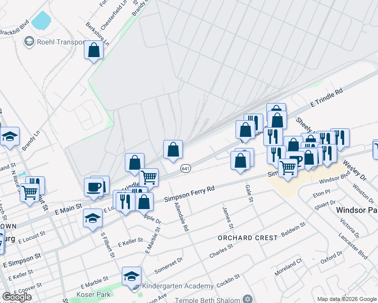 map of restaurants, bars, coffee shops, grocery stores, and more near 5279 East Trindle Road in Mechanicsburg
