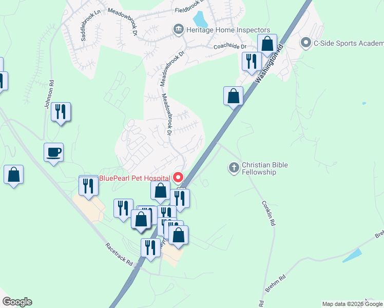 map of restaurants, bars, coffee shops, grocery stores, and more near 921 Royal Court in Canonsburg