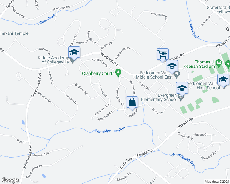 map of restaurants, bars, coffee shops, grocery stores, and more near 339 Countryside Court in Collegeville