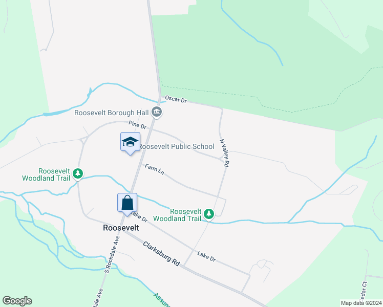 map of restaurants, bars, coffee shops, grocery stores, and more near 23 Homestead Lane in Roosevelt