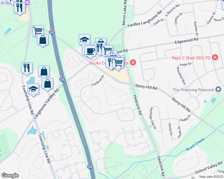 map of restaurants, bars, coffee shops, grocery stores, and more near 690B Rose Hollow Drive in Yardley