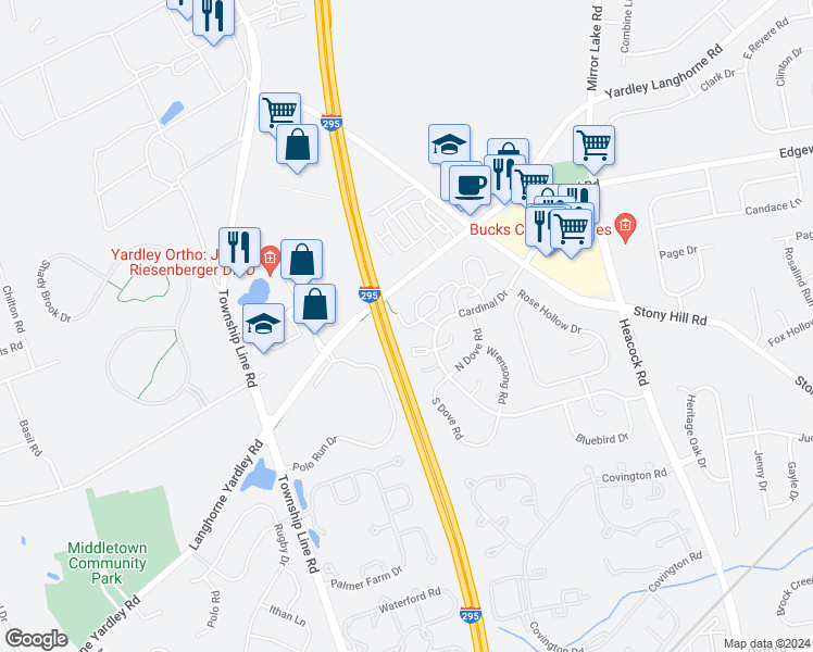 map of restaurants, bars, coffee shops, grocery stores, and more near 653 Woodford Lane in Morrisville