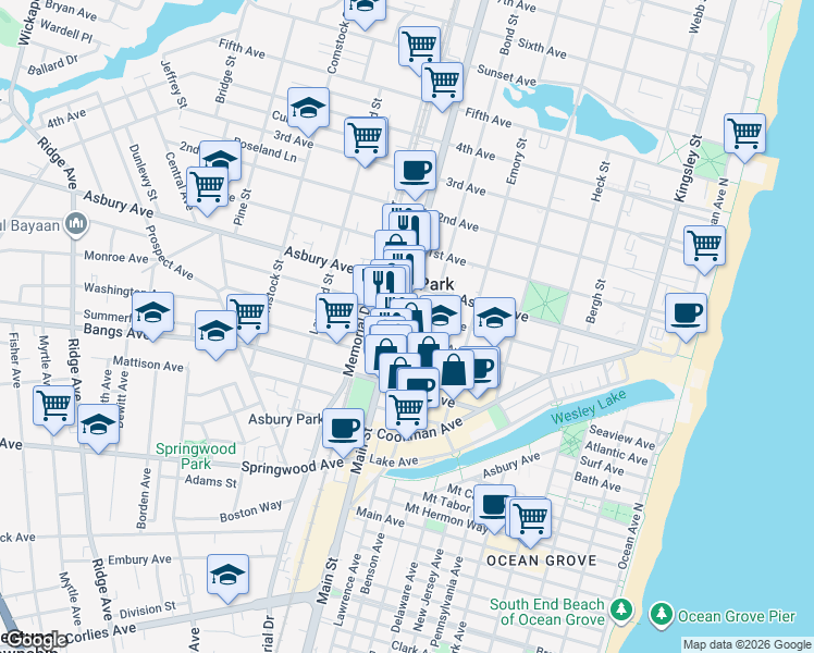 map of restaurants, bars, coffee shops, grocery stores, and more near 706 Sewall Avenue in Asbury Park
