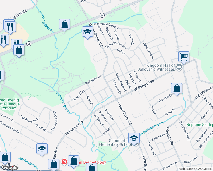 map of restaurants, bars, coffee shops, grocery stores, and more near 324 Shadow Lawn Drive in Neptune City